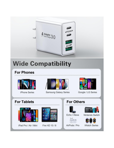 Cargador USB C KOUEMGI 2-Pack 40W 4 Puertos Rápido