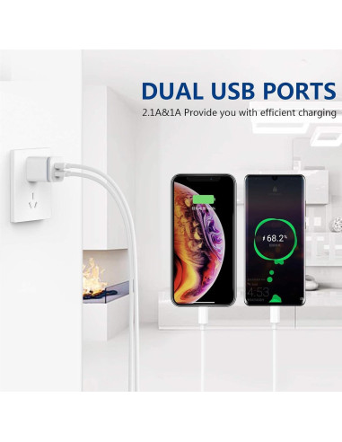 Cargador de Pared USB Doble Puerto 2.1A 5-Pack XT5549