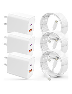 Cargador Rápido 20W Qntry USB-C y USB-A 3Pack con Cable 6FT