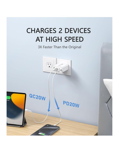 Cargador Rápido USB C 50W Qwinjwin 5 Puertos Blanco