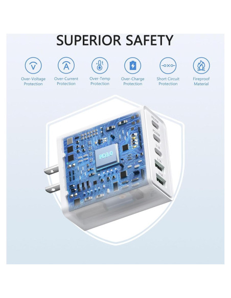 Cargador Rápido USB C 50W Qwinjwin 5 Puertos Blanco