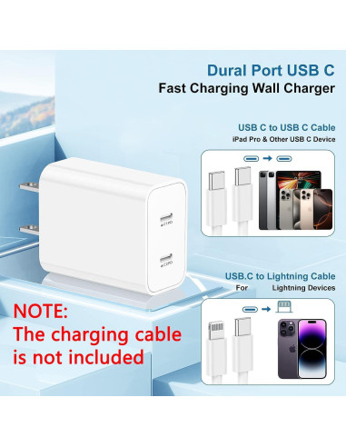 Cargador Rápido USB-C Doble Puerto 20W 2-Pack Blanco