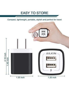Cargador de Pared USB Doble AILKIN 5V 2.1A Paquete de 5 2