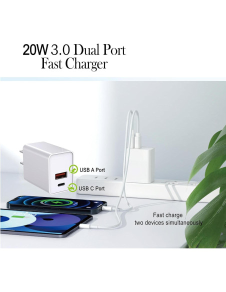 Cargador USB C Rápido 20W Doble Puerto KOCORE Blanco 2 Pzs