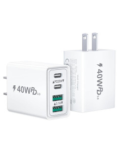 Cargador USB C 40W 2-Pack Aeidegut 4 Puertos Rápido