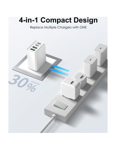 Cargador USB C 40W 2-Pack Aeidegut 4 Puertos Rápido