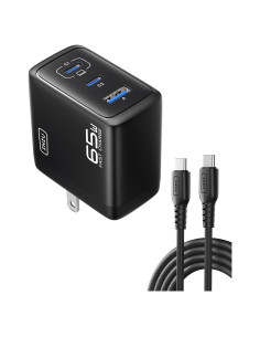 Cargador INIU 65W USB C 3 Puertos Carga Rápida GaN Negro