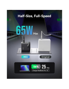 Cargador INIU 65W USB C 3 Puertos Carga Rápida GaN Negro 2