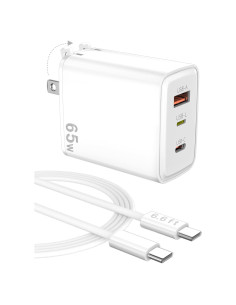 Cargador USB C Jiunai 65W 3 Puertos GaN Plegable con Cable 2m