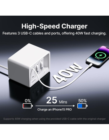 Estación de Carga 11-en-1 Gitryin con 3 Cargadores Type-C