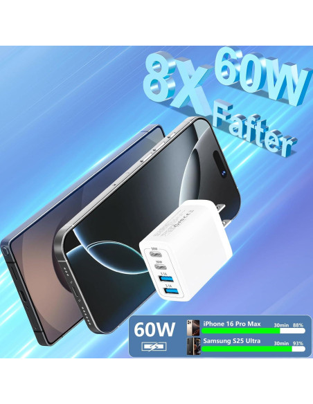 Cargador USB C 60W Linocell 4 Puertos Carga Rápida Cargador USB C 60W Linocell 4 Puertos Carga Rápida