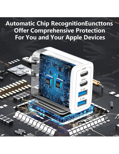 Cargador USB C 60W Linocell 4 Puertos Carga Rápida