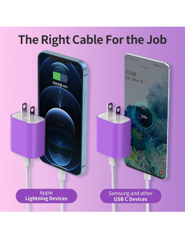 3Pack Cargador USB C 20W iGENJUN Adaptador Rápido Púrpura