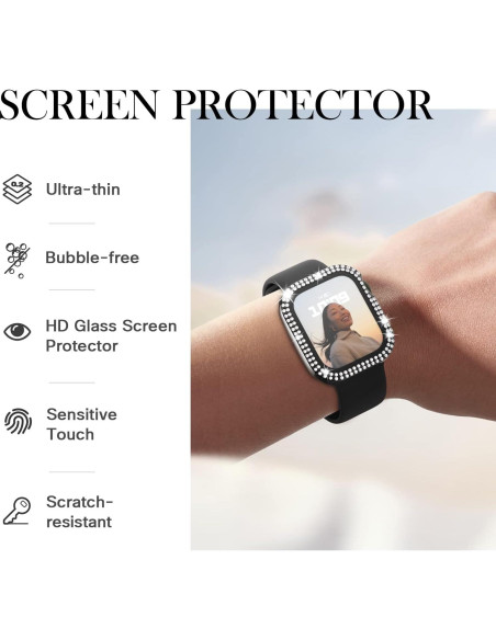 Funda Adepoy para Apple Watch 44mm con Diamantes y Protector