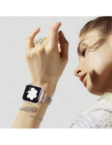 Funda Brillante HANKN para Apple Watch 45mm - Protector Vidrio Templado