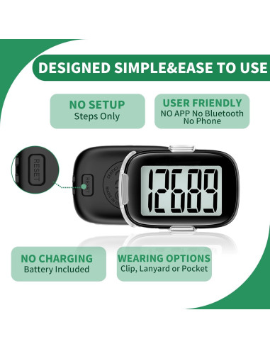 Contador de Pasos 3D TAZUZFLA W802 Negro, Podómetro Preciso