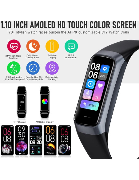 Rastreador de Fitness Bakoor SBYDSH0001, Pantalla AMOLED 2.79cm