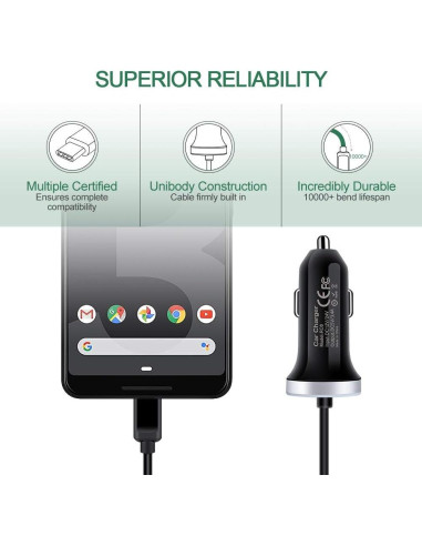 Cargador de coche USB C Sidpro 3.4A con cable de 1m