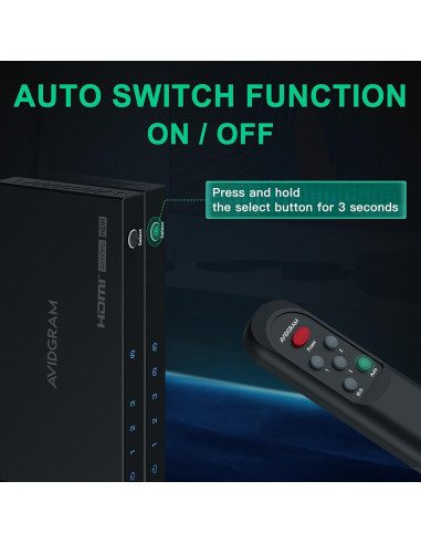 Conmutador HDMI 4K 60Hz AVIDGRAM 3 Puertos Control Remoto