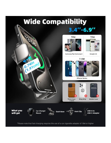 Soporte para teléfono de coche inalámbrico 15W Caibo X6