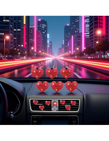 6 Clips de Ventilación Corazón Rojo Junfamilee con Fragancia