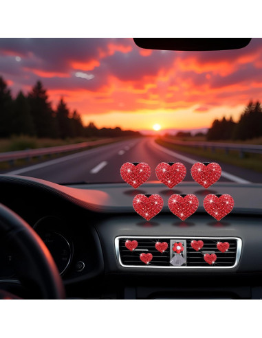 6 Clips de Ventilación Corazón Rojo Junfamilee con Fragancia