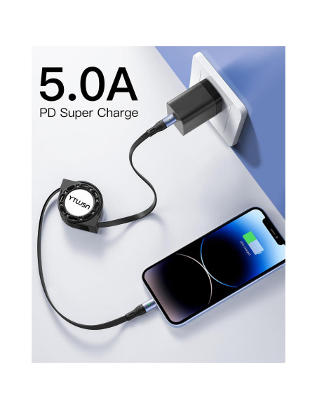 Cable USB C Retráctil YTLUSN 100W 120cm 2Pack Carga Rápida