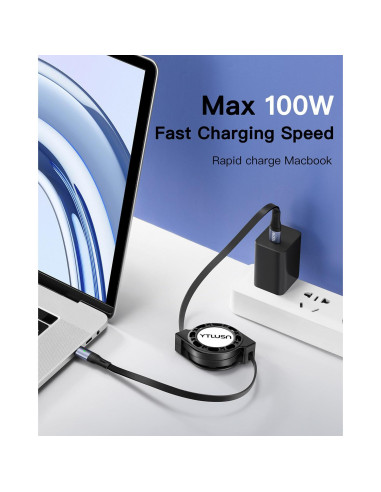 Cable USB C Retráctil YTLUSN 100W 120cm 2Pack Carga Rápida