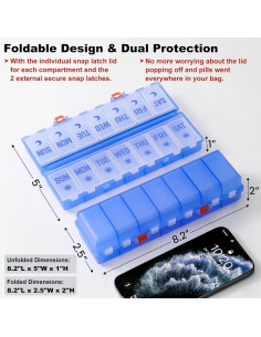 Organizador de Pastillas Plegable AOZITA 7 Días AM PM Azul Claro 2