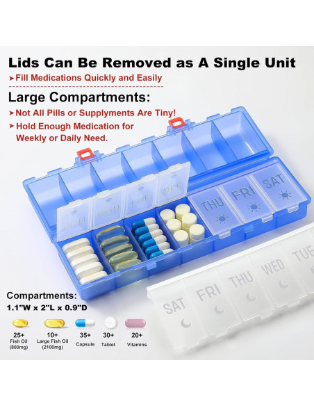 Organizador de Pastillas Plegable AOZITA 7 Días AM PM Azul Claro