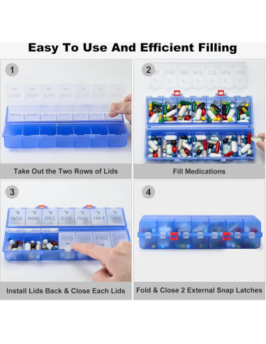 Organizador de Pastillas Plegable AOZITA 7 Días AM PM Azul Claro