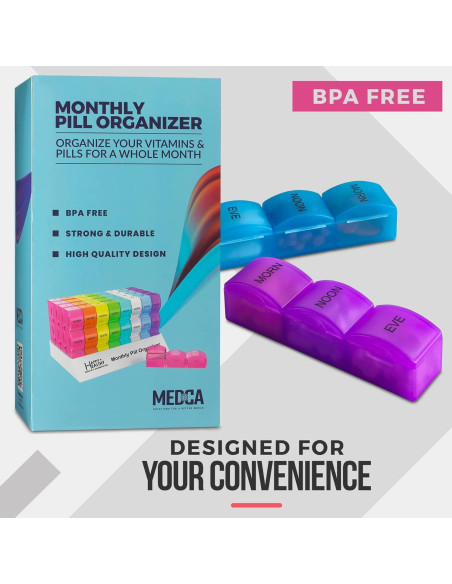 Organizador de Pastillas Mensual MEDca - 32 Compartimentos 3 Veces al Día