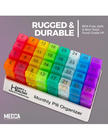 Organizador de Pastillas Mensual MEDca - 32 Compartimentos 3 Veces al Día