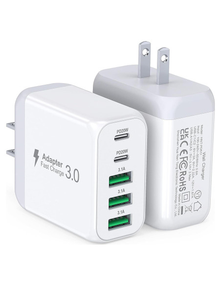 Cargador de Pared USB C 50W 5 Puertos CSODINCE 2-Pack
