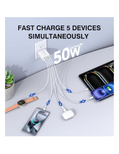 Cargador de Pared USB C 50W 5 Puertos CSODINCE 2-Pack 2