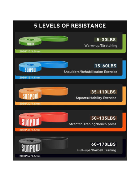 Bandas de Resistencia SUNPOW - Juego de 5 para Entrenamiento