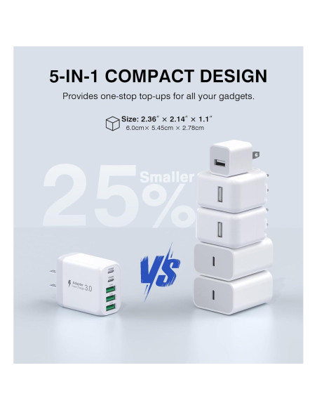 Cargador de Pared USB C 50W 5 Puertos CSODINCE 2-Pack