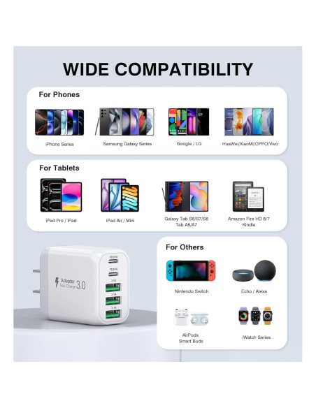 Cargador de Pared USB C 50W 5 Puertos CSODINCE 2-Pack