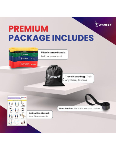 Juego de 5 Bandas de Resistencia ZYNFIT con Ancla de Puerta