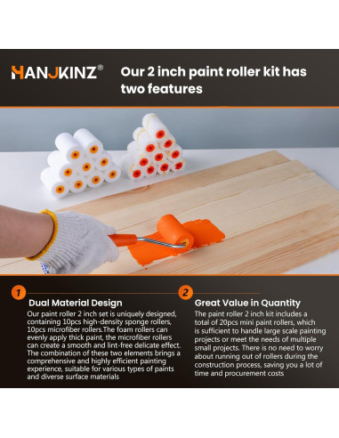 Kit de Rodillos de Pintura 20 Piezas 2" Espuma y Microfibra