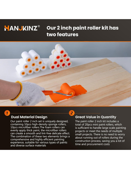 Kit de Rodillos de Pintura 20 Piezas 2" Espuma y Microfibra