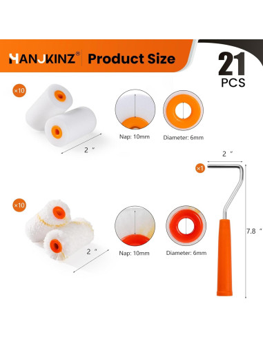 Kit de Rodillos de Pintura 20 Piezas 2" Espuma y Microfibra