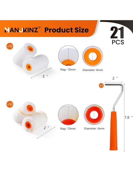 Kit de Rodillos de Pintura 20 Piezas 2" Espuma y Microfibra