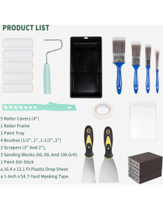 Kit de Rodillos de Pintura 19 Piezas Ozzagar - 4" Rodillo, Brochas y Más 2