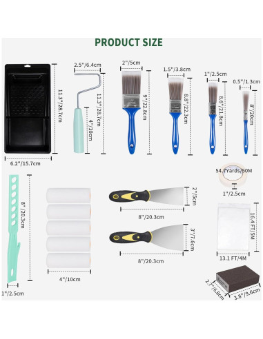 Kit de Rodillos de Pintura 19 Piezas Ozzagar - 4" Rodillo, Brochas y Más