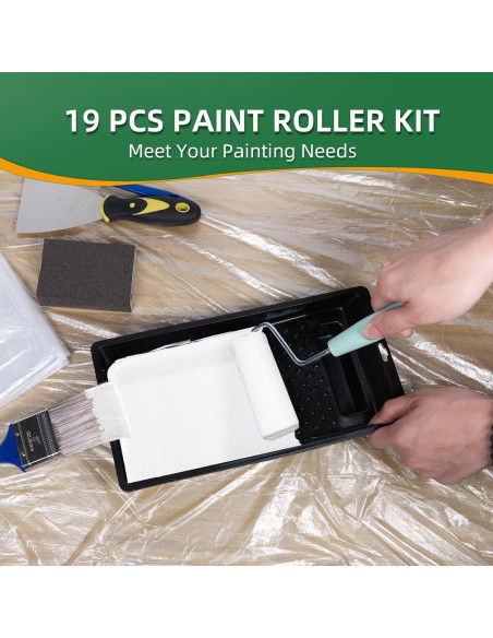 Kit de Rodillos de Pintura 19 Piezas Ozzagar - 4" Rodillo, Brochas y Más