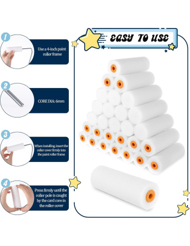 120 Mini Rodillos de Pintura de Espuma EupHHonycs 10cm Blanco