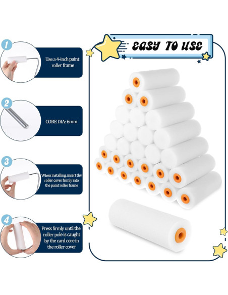 120 Mini Rodillos de Pintura de Espuma EupHHonycs 10cm Blanco
