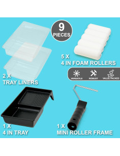 Kit de Rodillos de Pintura de Espuma Allgala 9 Piezas 4" 2