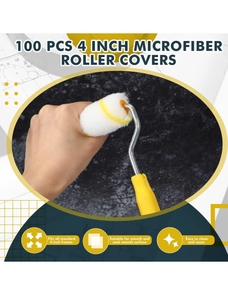 Cubiertas de Rodillo de Pintura Leumoi 100 Pcs 10.16 cm Microfibra